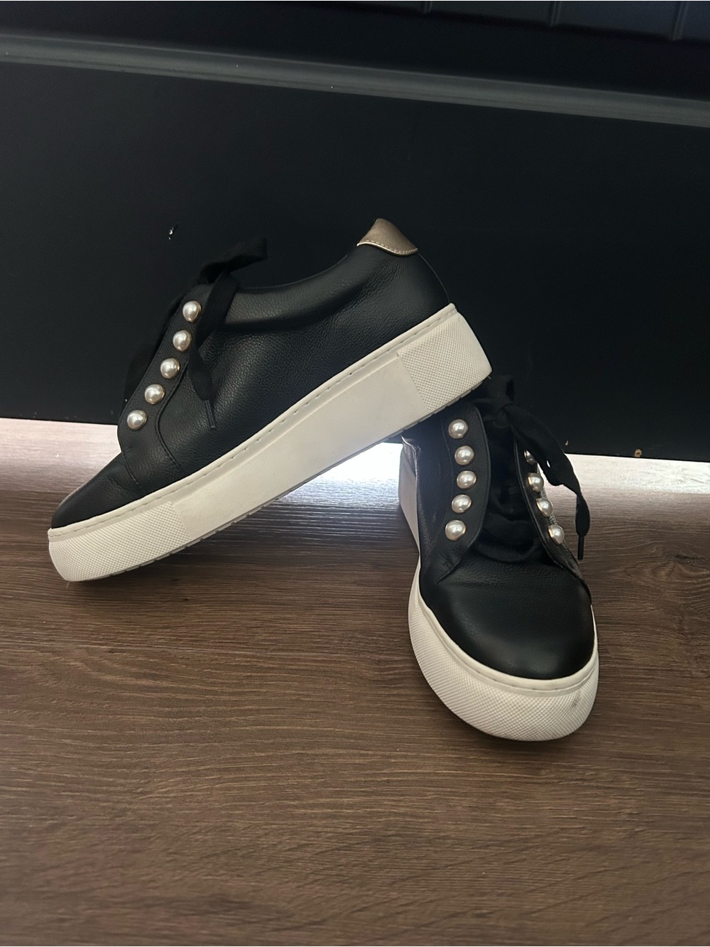 Alex Marie Black Platform Sneakers with Pearl Accents